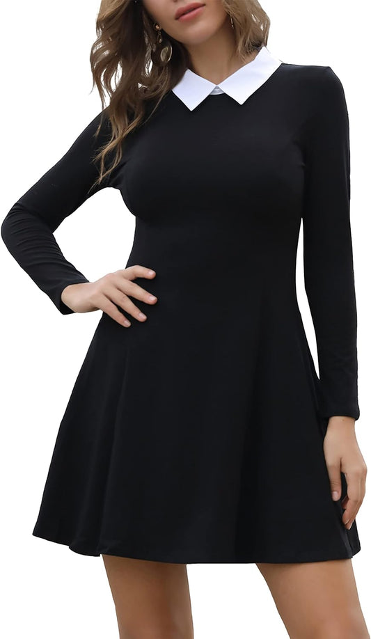 Women'S Long Sleeve Peter Pan Collar Casual Fall Goth Dress